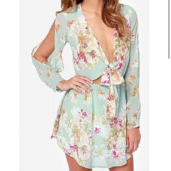 Cotton Candy Floral Front Tie Long Sleeve Easter Dress Sz S - Picture 1 of 5